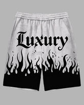 Men's Big & Tall Street Style Artistic Letter Luxury Black Fire Printed Casual Sporty Shorts